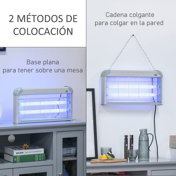Outsunny Elektrická Lampa proti Komárům 30W, Zabíječ Hmyzu pro Interiér s UV Světlem do 60 m² pro Zahradní Terasu a Patio 48,5x8,5x26,5 cm Šedá | Aoso