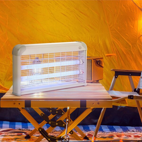 Outsunny Elektrická Lampa proti Komárům 30W, Zabíječ Hmyzu pro Interiér s UV Světlem do 60 m² pro Zahradní Terasu a Patio 48,5x8,5x26,5 cm Šedá | Aoso