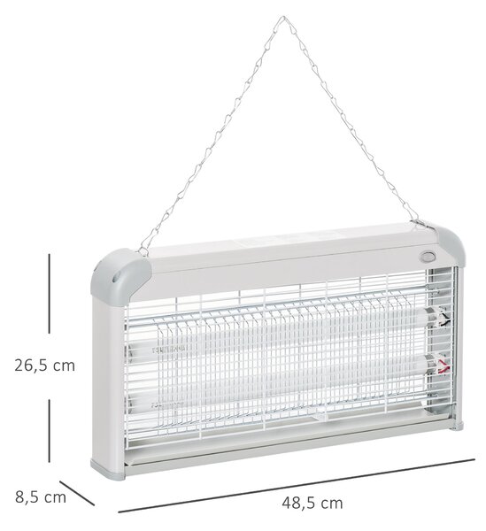 Outsunny Elektrická Lampa proti Komárům 30W, Zabíječ Hmyzu pro Interiér s UV Světlem do 60 m² pro Zahradní Terasu a Patio 48,5x8,5x26,5 cm Šedá | Aoso