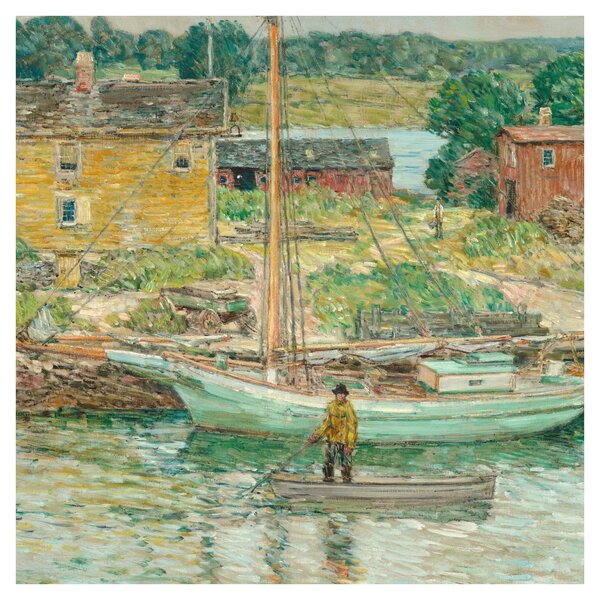 Obraz - Childe Hassam, Oyster Sloop, Cos Cob, reprodukce (30x30 cm)