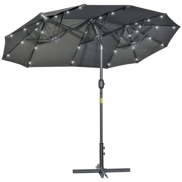 Outsunny Dvojitý slunečník 295x150x219 cm s LED solárními světly, nastavitelné sklopení a manuální klička pro terasu, bazén a pláž, šedý | Aosom