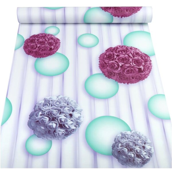 Samolepící tapety 45 cm x 10 m IMPOL TRADE 9072-1, bílo-červené kytice růží na fialovém podkladu, samolepící tapety