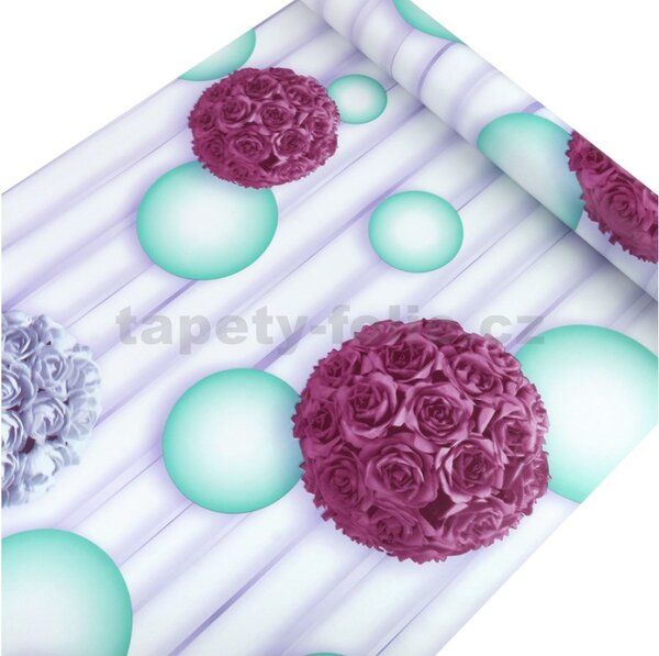 Samolepící tapety 45 cm x 10 m IMPOL TRADE 9072-1, bílo-červené kytice růží na fialovém podkladu, samolepící tapety