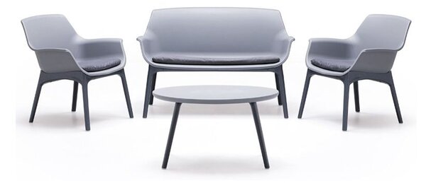 Plastový nábytek LUXOR, šedá SET (stůl + lavice + 2 křesla)