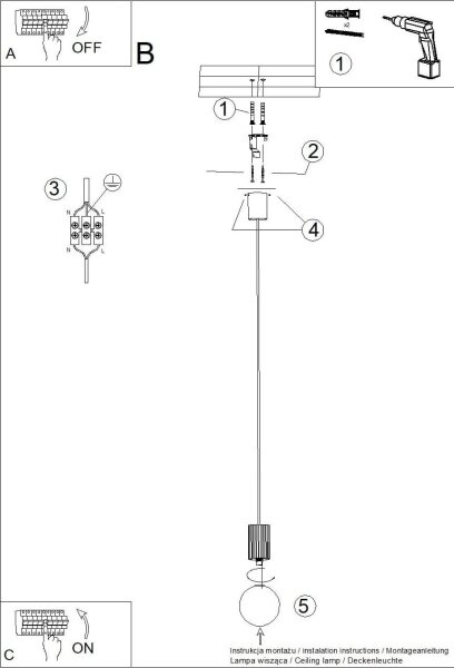 Sollux SL.1714 - Lustr na lanku HALO 1xG9/8W/230V pr. 12 cm černá
