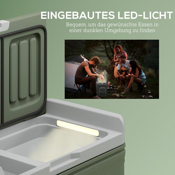 Outsunny 33 litrů kompresorový chladicí box elektrická mini lednička až -20 ℃ s LED osvětlením tichý mrazák termo box 12/230 Volt pro auto náklaďák ke
