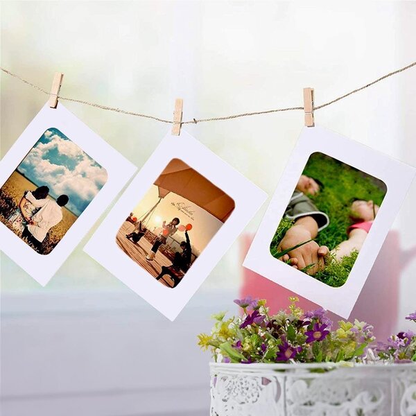 4Leaders Papírové fotorámečky na provázku s kolíčky bílé 10 ks