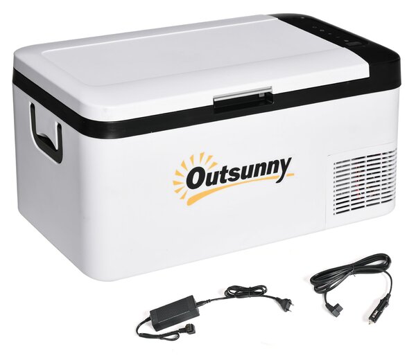 Outsunny Přenosný Elektrický Chladicí Box 18L 12/24V až do -20°C Lednice a Kompresorový Mrazák pro Auto s LED Světlem a Skládacími Rukojeťmi Nízká Spo