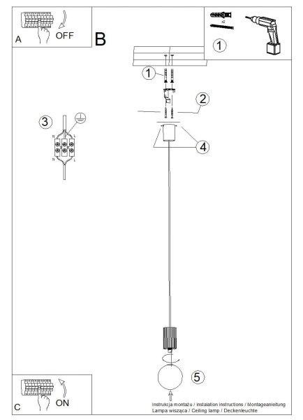 Sollux SL.1739 - Lustr na lanku HALO 1xG9/8W/230V pr. 12 cm modrá
