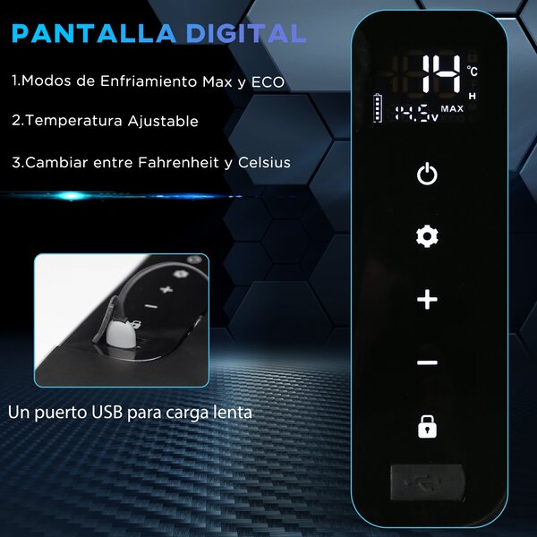 Outsunny Přenosný Elektrický Chladicí Box 18L 12/24V až do -20°C Lednice a Kompresorový Mrazák pro Auto s LED Světlem a Skládacími Rukojeťmi Nízká Spo