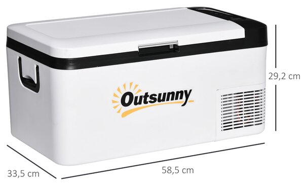 Outsunny Přenosný Elektrický Chladicí Box 18L 12/24V až do -20°C Lednice a Kompresorový Mrazák pro Auto s LED Světlem a Skládacími Rukojeťmi Nízká Spo