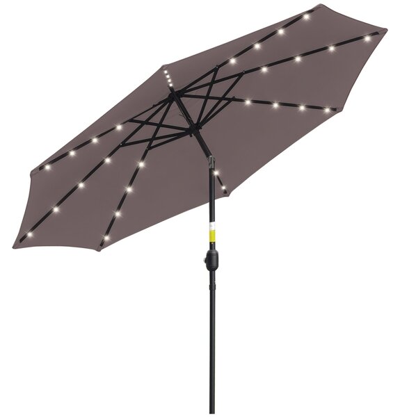 Outsunny Zahradní Slunečník Ø265 cm s 32 Solárními LED Světly, Ocelový Sloupek a Kloubový Mechanismus pro Šedou Terasu | Aosom