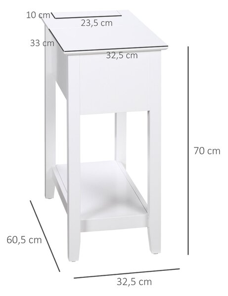 HOMCOM Noční stolek s výklopným víkem, úložným policím a skrytým otvorem pro kabely 60,5x32,5x70 cm Bílý | Aosom