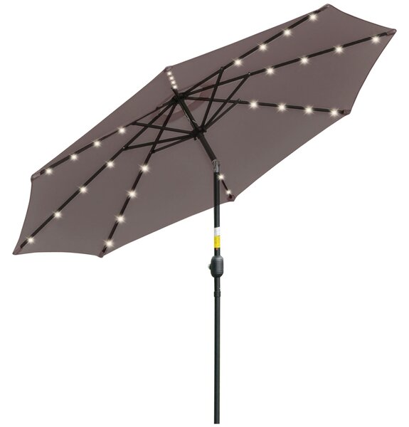 Outsunny Zahradní Slunečník Ø265 cm s 32 Solárními LED Světly, Ocelový Sloupek a Kloubový Mechanismus pro Šedou Terasu | Aosom