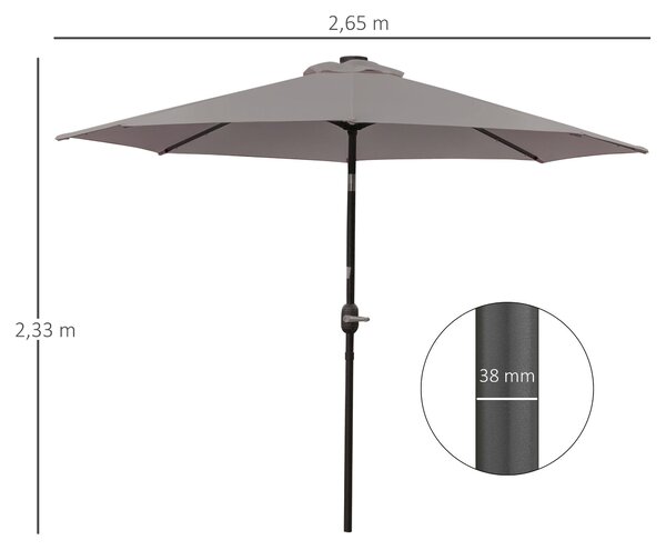 Outsunny Zahradní Slunečník Ø265 cm s 32 Solárními LED Světly, Ocelový Sloupek a Kloubový Mechanismus pro Šedou Terasu | Aosom