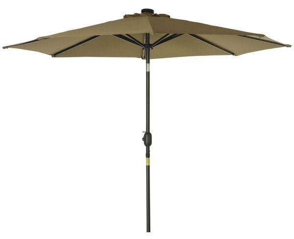 Outsunny Ø268x238 cm Zahradní Slunečník s 24 Solárními LED Světly a Mechanismem Naklápění pro Terasu a Bazén Hnědá | Aosom