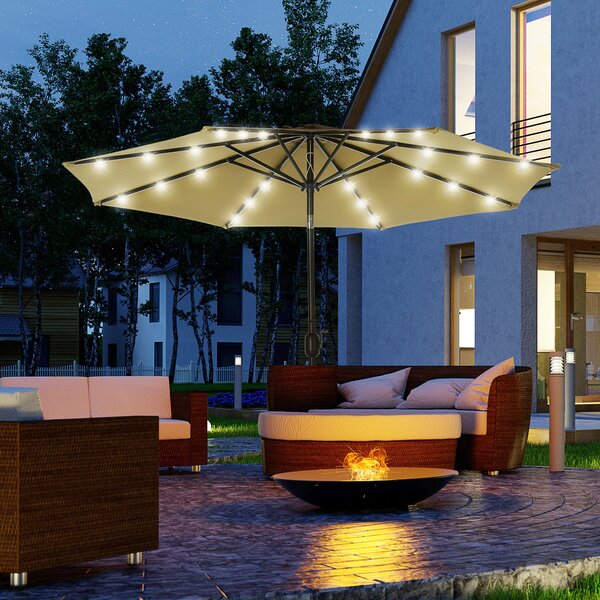 Outsunny Ø268x238 cm Zahradní Slunečník s 24 Solárními LED Světly a Mechanismem Naklápění pro Terasu a Bazén Hnědá | Aosom