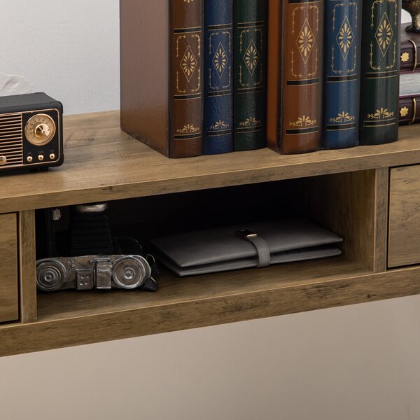Konzolový stolek HOMCOM s 2 zásuvkami, otevřenou policí a ocelovými nohami pro obývací pokoj a předsíň, moderní styl 120x29x79 cm, bronzový | Aosom