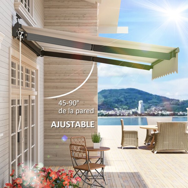 Outsunny Ruční Skládací Markýza 3x2,5m se Solárními LED Světly pro Balkon s Hliníkovým Kloubem a UV50+ Ochrannou pro Zahradní Terasy a Okna Krémová |
