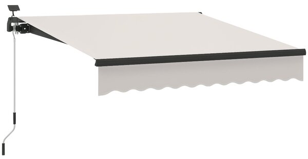 Outsunny Ruční Skládací Markýza 3x2,5m se Solárními LED Světly pro Balkon s Hliníkovým Kloubem a UV50+ Ochrannou pro Zahradní Terasy a Okna Krémová |