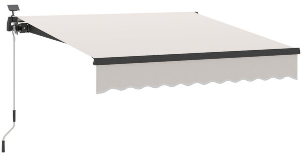 Outsunny Ruční Skládací Markýza 3x2,5m se Solárními LED Světly pro Balkon s Hliníkovým Kloubem a UV50+ Ochrannou pro Zahradní Terasy a Okna Krémová |