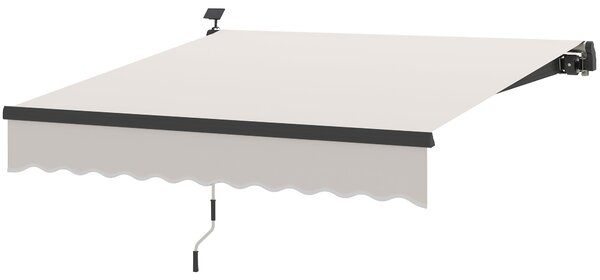 Outsunny Ruční Skládací Markýza 3x2,5m se Solárními LED Světly pro Balkon s Hliníkovým Kloubem a UV50+ Ochrannou pro Zahradní Terasy a Okna Krémová |