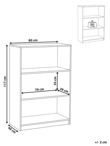 Knihovna se 3 policemi ZEHNA 117 cm Bílá