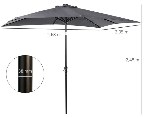 Zahradní deštník Outsunny 268x205x248 cm s LED solárními světly a naklápěcí střechou, ocelová konstrukce a klička pro terasu | Aosom