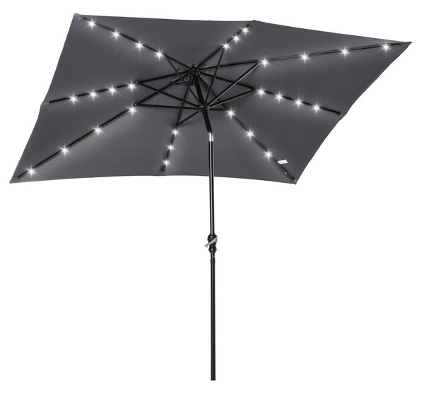Zahradní deštník Outsunny 268x205x248 cm s LED solárními světly a naklápěcí střechou, ocelová konstrukce a klička pro terasu | Aosom