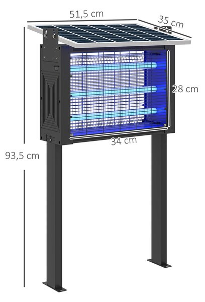 Outsunny Elektrická Lampa na Komáry s LED Světly - Elektrický Zabiják Komárů 25W pro Venkovní Použití s Pokrytím 200 m² a Nastavitelným Solárním Panel