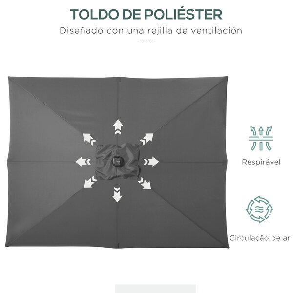 Zahradní deštník Outsunny 268x205x248 cm s LED solárními světly a naklápěcí střechou, ocelová konstrukce a klička pro terasu | Aosom