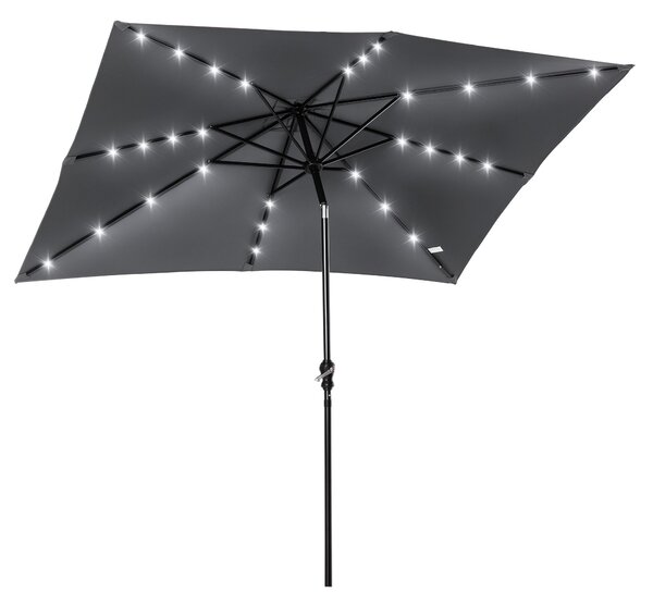 Zahradní deštník Outsunny 268x205x248 cm s LED solárními světly a naklápěcí střechou, ocelová konstrukce a klička pro terasu | Aosom