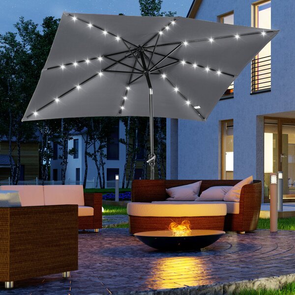 Zahradní deštník Outsunny 268x205x248 cm s LED solárními světly a naklápěcí střechou, ocelová konstrukce a klička pro terasu | Aosom