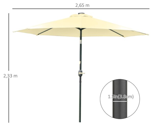 Zahradní slunečník Outsunny Ø265 cm s 32 solárními LED světly, ocelový sloupek a klička, sklápěcí slunečník na terasu | Aosom