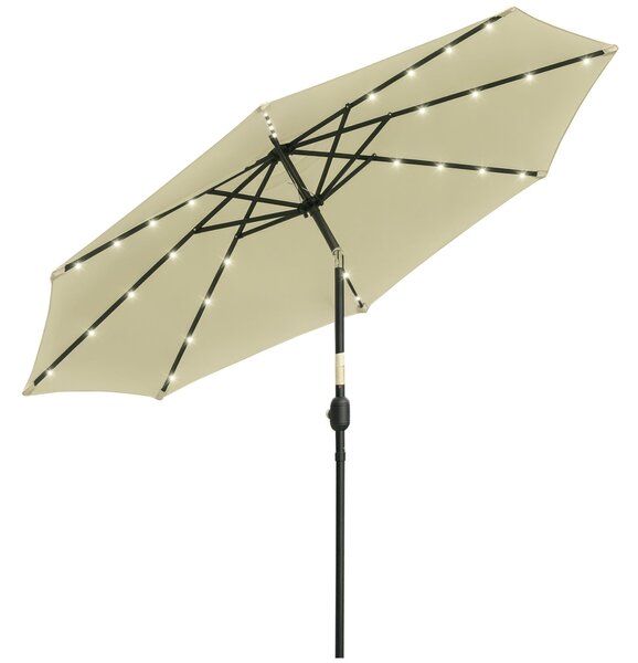 Zahradní slunečník Outsunny Ø265 cm s 32 solárními LED světly, ocelový sloupek a klička, sklápěcí slunečník na terasu | Aosom