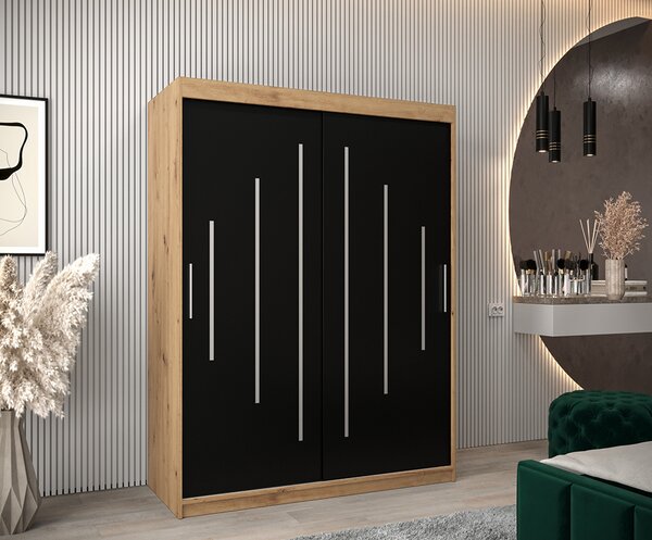 Šatní skříň s posuvnými dveřmi YORK - 150x200cm -Dub Artisan-Černá-
