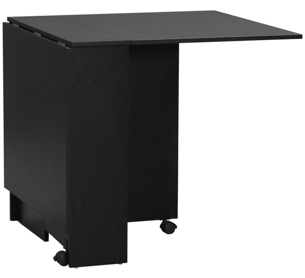 Skládací jídelní stůl HOMCOM s kolečky, skládacími křídly a policemi pro 4-6 osob 75x140x74 cm černý | Aosom