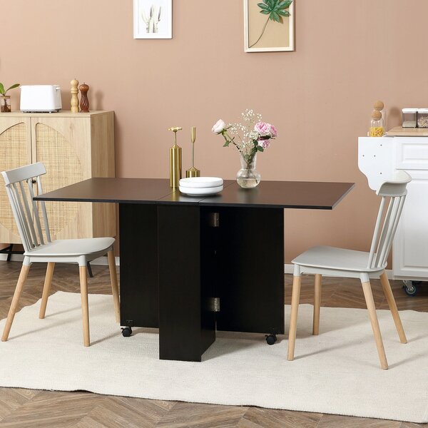 Skládací jídelní stůl HOMCOM s kolečky, skládacími křídly a policemi pro 4-6 osob 75x140x74 cm černý | Aosom