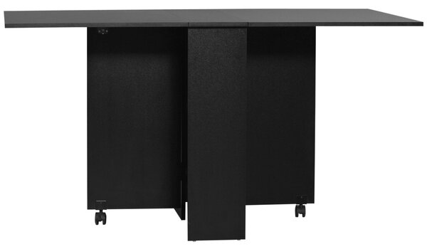 Skládací jídelní stůl HOMCOM s kolečky, skládacími křídly a policemi pro 4-6 osob 75x140x74 cm černý | Aosom