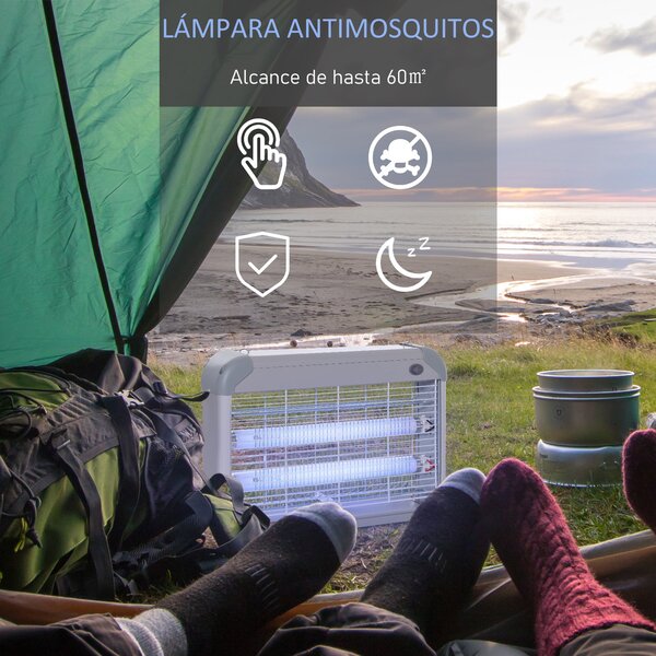 Outsunny Elektrická Lampa proti Komárům - UV Zářič 20W s 2 Trubkami, Pokrytí 60m², 39x7.5x26.5 cm Bílá | Aosom