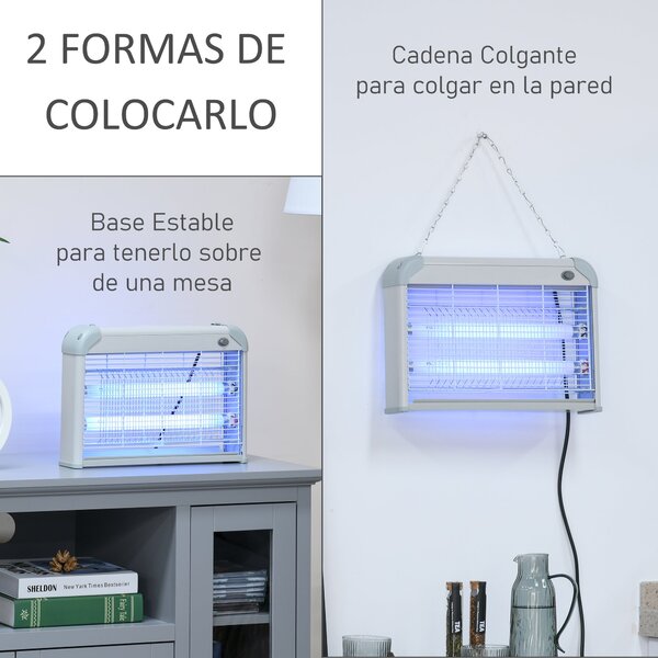 Outsunny Elektrická Lampa proti Komárům - UV Zářič 20W s 2 Trubkami, Pokrytí 60m², 39x7.5x26.5 cm Bílá | Aosom