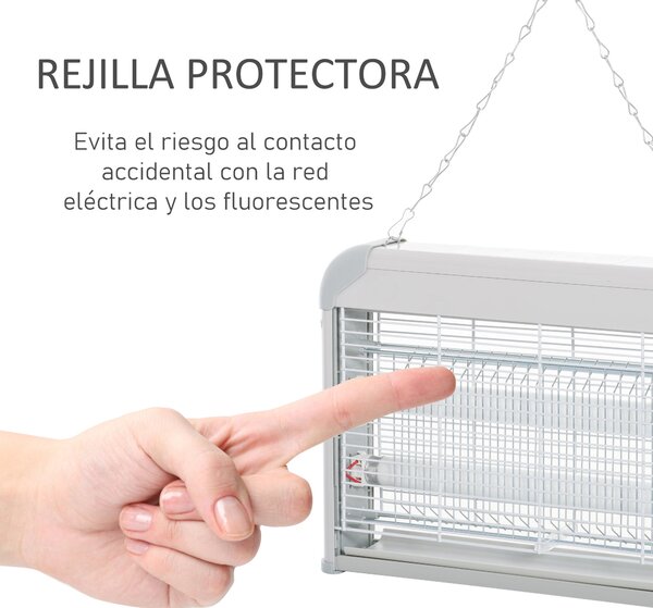 Outsunny Elektrická Lampa proti Komárům - UV Zářič 20W s 2 Trubkami, Pokrytí 60m², 39x7.5x26.5 cm Bílá | Aosom
