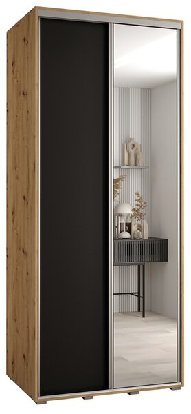 Šatní skříň s posuvnými dveřmi a zrcadlem DAVOS 120cm | DUB Artisan / černá / stříbrné