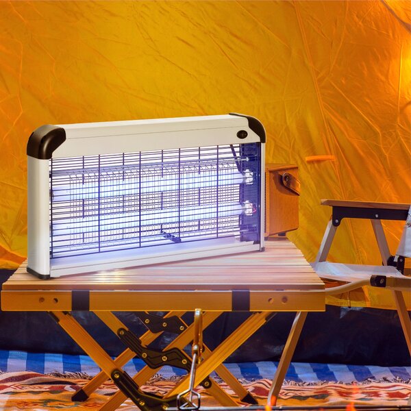 Outsunny Elektrická Lampa na Hmyz 30W - Zabití Mnohonožců s UV Světlem, Pokrytí 60 m² pro Zahradu, Terasu, Zastřešení, Rozměry 48,5x8,5x26,5 cm, Stříb
