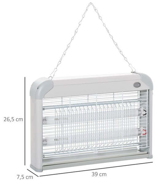Outsunny Elektrická Lampa proti Komárům - UV Zářič 20W s 2 Trubkami, Pokrytí 60m², 39x7.5x26.5 cm Bílá | Aosom