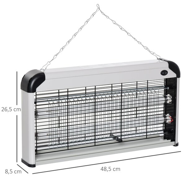 Outsunny Elektrická Lampa na Hmyz 30W - Zabití Mnohonožců s UV Světlem, Pokrytí 60 m² pro Zahradu, Terasu, Zastřešení, Rozměry 48,5x8,5x26,5 cm, Stříb