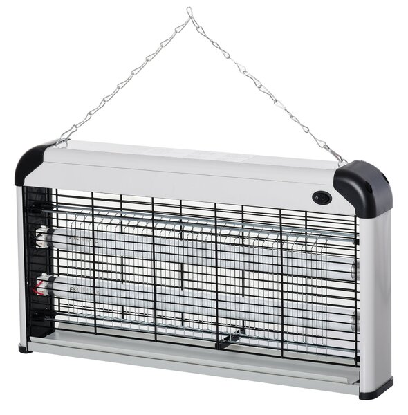 Outsunny Elektrická Lampa na Hmyz 30W - Zabití Mnohonožců s UV Světlem, Pokrytí 60 m² pro Zahradu, Terasu, Zastřešení, Rozměry 48,5x8,5x26,5 cm, Stříb