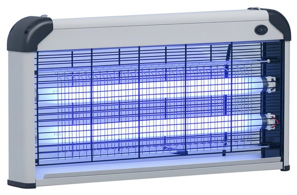 Outsunny Elektrická Lampa na Hmyz 30W - Zabití Mnohonožců s UV Světlem, Pokrytí 60 m² pro Zahradu, Terasu, Zastřešení, Rozměry 48,5x8,5x26,5 cm, Stříb