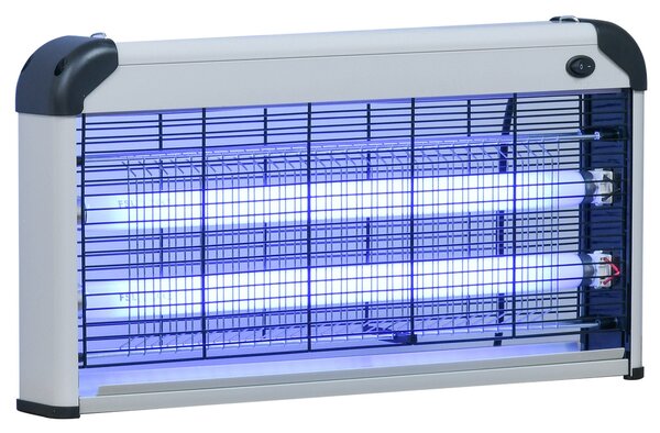 Outsunny Elektrická Lampa na Hmyz 30W - Zabití Mnohonožců s UV Světlem, Pokrytí 60 m² pro Zahradu, Terasu, Zastřešení, Rozměry 48,5x8,5x26,5 cm, Stříb