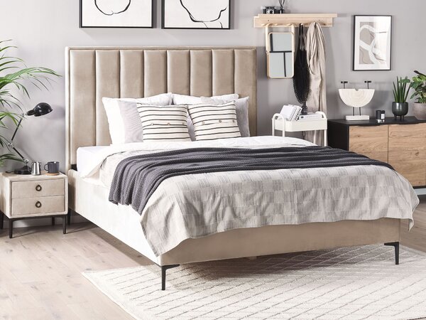 Sada do ložnice Umělý samet SEZANNE 160 x 200 cm Taupe